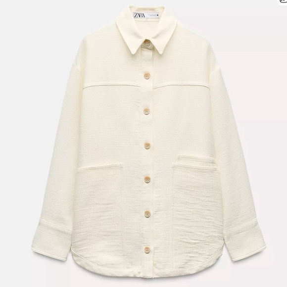 Zara Cream Button-Up Shirt/Jacket, Medium - Picture 7 of 8